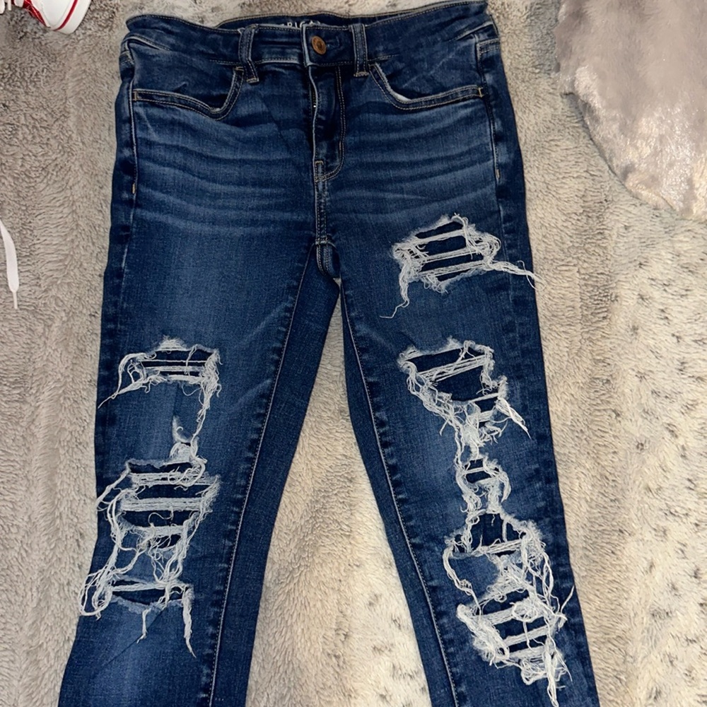 Patched up dark American Eagle pants!!